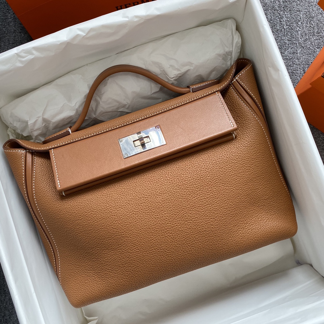 Hermes Kelly 2424 29cm Handbag in Toffee Clemence Leather